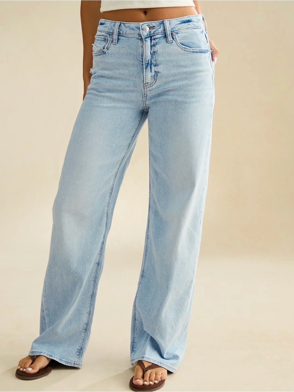 American Eagle Light Wash Distressed Wide Leg Jeans 000 Short